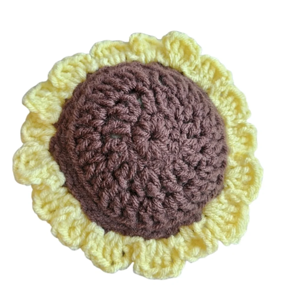 Hand Crafted Yellow Brown Boho Crochet Sunflower Brooch Floral Pin Bag Charm 6